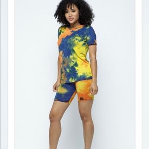 Blue tye dye biker short set.
